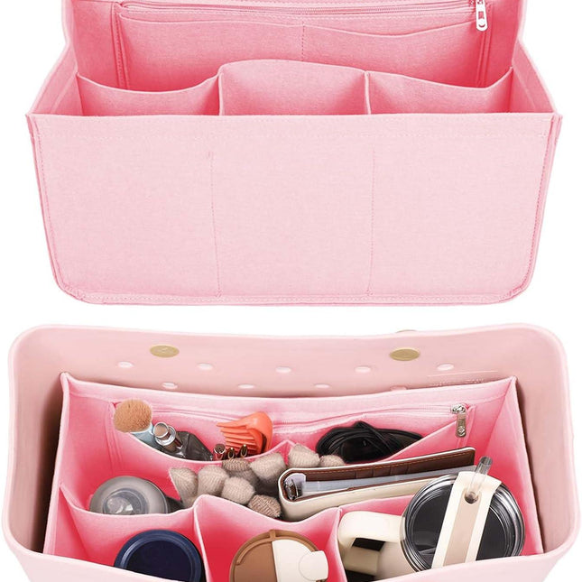 Rubber Beach Bag Organizer Compatible with Bogg Bag/Simply Southern Tote, Tote Organizer Insert Felt Bag Organizer Insert with 7 Pockets, Only for Bogg Bag XL Size (Pink).