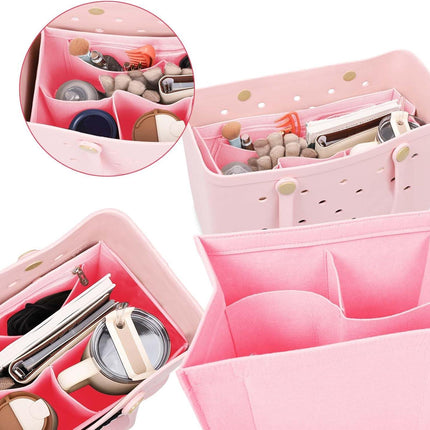 Rubber Beach Bag Organizer Compatible with Bogg Bag/Simply Southern Tote, Tote Organizer Insert Felt Bag Organizer Insert with 7 Pockets, Only for Bogg Bag XL Size (Pink).
