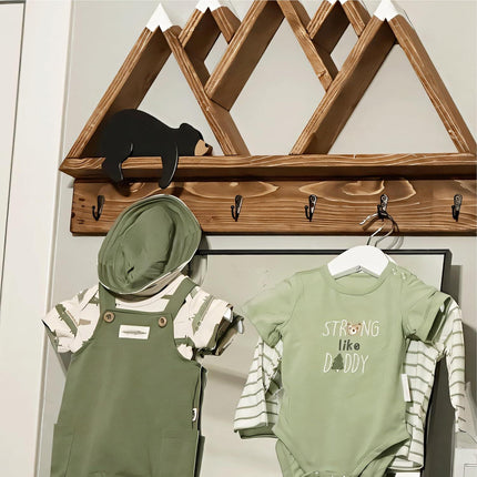 Woodland Nursery Decor For Baby, Black Bear Decoration, Wooden Wilderness Sleeping Bear, Safari Forest Decor For Classroom Bedroom Nursery Room Shelf (Black).