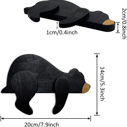 Woodland Nursery Decor For Baby, Black Bear Decoration, Wooden Wilderness Sleeping Bear, Safari Forest Decor For Classroom Bedroom Nursery Room Shelf (Black).