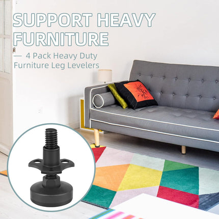 Heavy Duty Furniture Levelers, 4 Pack 3/8"-16 Threaded Leveling Feet Furniture Levelers Table Feet Adjustable Leg Levelers for Table/ Chair/Sofa/Desk/Cabinet/Workbench, Supports 1320LBs-Black.