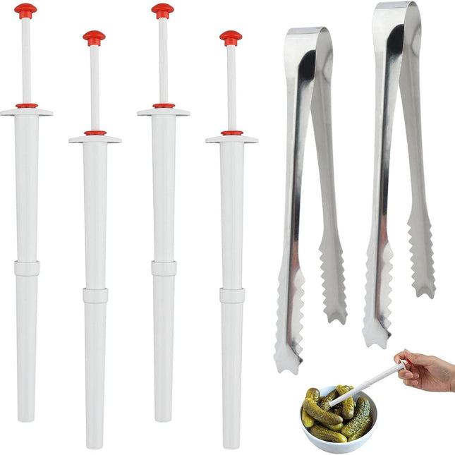 6Pcs Pickle Grabber Tool, Pickle Picker Deluxe Pickle Pincher with Ice Tongs, Stainless Steel l and Plastic Pickle Grabber Tool Olive Pepper Grabber for Kitchen Food.