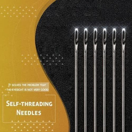 Self Threading Needles for Hand Sewing, Sewing Needles for Hand Sewing, Easy Side Threading Stitching Pins in 3 Sewing Machine Needles Sewing Notions, Easy to Thread Sewing Needles with 12 Needles.