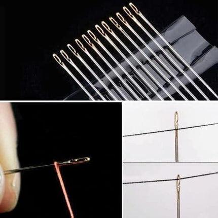 Self Threading Needles for Hand Sewing, Sewing Needles for Hand Sewing, Easy Side Threading Stitching Pins in 3 Sewing Machine Needles Sewing Notions, Easy to Thread Sewing Needles with 12 Needles.