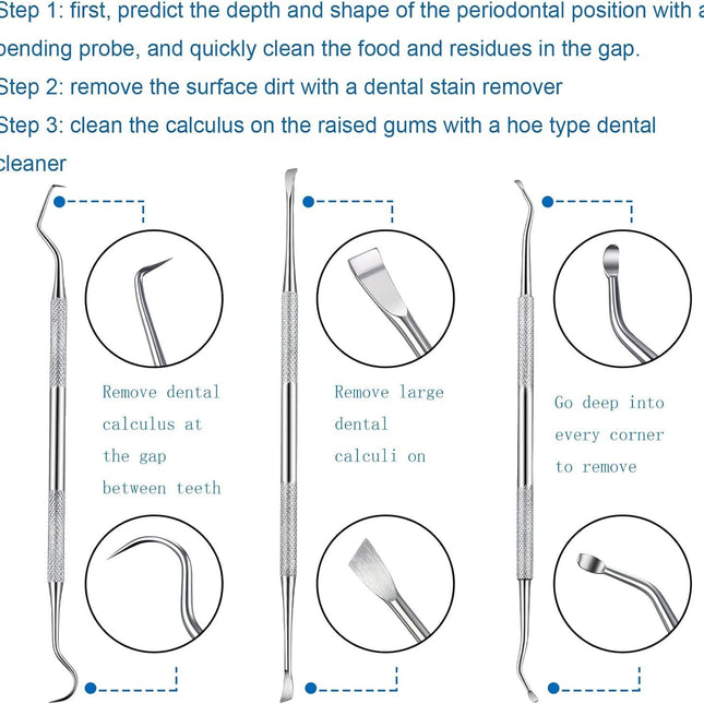 3 Pieces Dog Dental Tooth Scaler and Scraper Stainless Double Headed Tarter Removing Tool Scraper Pet Teeth Cleaning Tools for Dog and Cat (Silver).