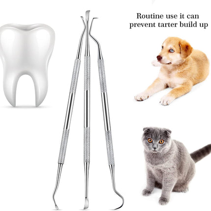 3 Pieces Dog Dental Tooth Scaler and Scraper Stainless Double Headed Tarter Removing Tool Scraper Pet Teeth Cleaning Tools for Dog and Cat (Silver).