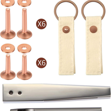 50 Pcs Copper Rivet and Burr 9 and #12 Copper Leather Brass Rivets Fastener Install Setting Tool with Hole Punch Cutter Kit for Belts Wallets Collars Leather Working Supplies.