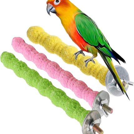 Bird Perch Parrot Stand Cage Accessories Natural Wooden Stick Paw Grinding Rough-surfaced Chew Toy for Cockatiels,Cockatoo,Lorikeet,Conure,Parakeet 3 Pack (Random Color,7.9inch).