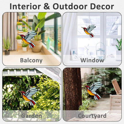 Hummingbird Suncatcher, Plastic Bird Window Hanging with Metal Chain, Colorful Bird Sun Catcher Gifts for Mother Family and Birds Lovers.
