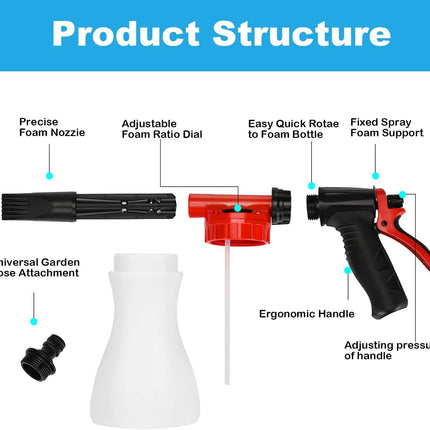 Car Foam Gun,    - Adjustable Ratio Dial Car Snow Soap Gun Fit Low Water Pressure Universal Standard Garden Hose, Blaster Car Washer Sprayer for Home Garden Use.
