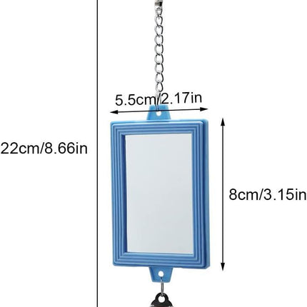 2-Piece Parrot Mirror Toy Hanging with Bells Pendant Bird Cage Accessories for Bird Parrot Budgie Parakeet Cockatiel Conure Lovebird Finch Canary Random Color （ 1pc Square +1pc Circle） ….