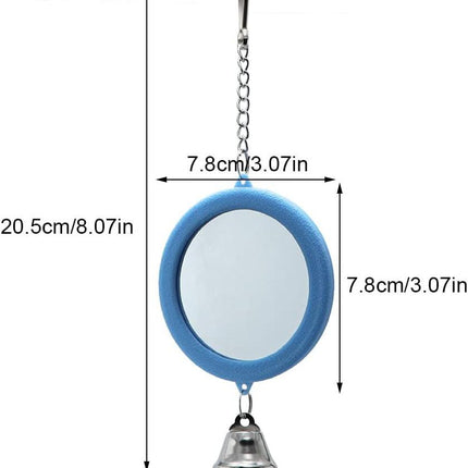 2-Piece Parrot Mirror Toy Hanging with Bells Pendant Bird Cage Accessories for Bird Parrot Budgie Parakeet Cockatiel Conure Lovebird Finch Canary Random Color （ 1pc Square +1pc Circle） ….
