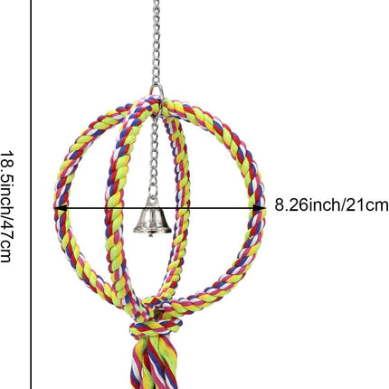 Bird Swing Perch Stand Cotton Rope 2 Two Rings Toy for Parrot Budgie Parakeet Cockatiel Conure Lovebird Finch Canary Cockatoo African Grey Macaw Eclectus Amazon Cage Accessories.