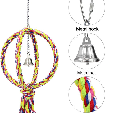 Bird Swing Perch Stand Cotton Rope 2 Two Rings Toy for Parrot Budgie Parakeet Cockatiel Conure Lovebird Finch Canary Cockatoo African Grey Macaw Eclectus Amazon Cage Accessories.