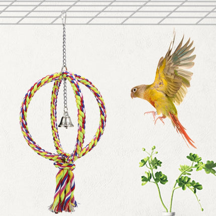 Bird Swing Perch Stand Cotton Rope 2 Two Rings Toy for Parrot Budgie Parakeet Cockatiel Conure Lovebird Finch Canary Cockatoo African Grey Macaw Eclectus Amazon Cage Accessories.