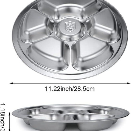 Stainless Steel Round Divided Plate 6 Sections.