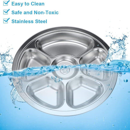 Stainless Steel Round Divided Plate 6 Sections.