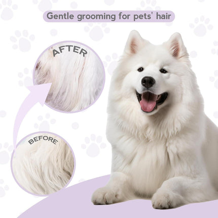 Detangling Pet Comb for Dog & Cat, Grooming Comb with Long & Short Stainless Steel Teeth, Safely Remove Knots & Tangles for Healthy Shiny Coat, Gentle Effective Detangling Tool for Pet Hair (Purple).
