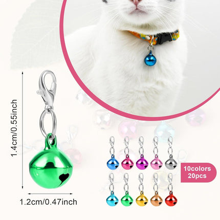20 pcs Pet Bells for Dog Cat Collar, Metal Round Collar Charms Loud Crisp Sound with Clasps, Kitten Small Animal Pendant Accessories, Christmas Decoration Jingle Bell(Colourful).