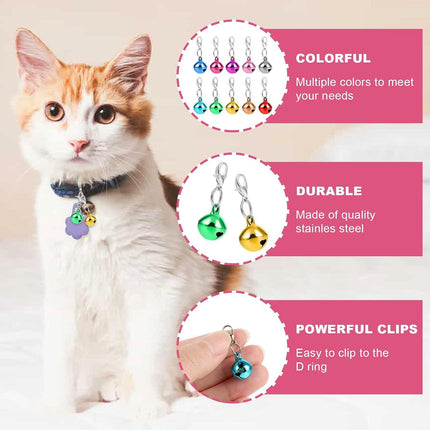 20 pcs Pet Bells for Dog Cat Collar, Metal Round Collar Charms Loud Crisp Sound with Clasps, Kitten Small Animal Pendant Accessories, Christmas Decoration Jingle Bell(Colourful).
