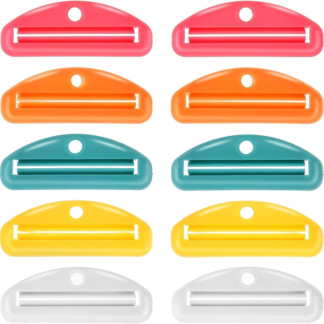 10pcs Toothpaste Squeezer, Plastic Tooth Paste Tube Wringer Dispensers Hanging Toothpaste Clips for Bathroom Saving Facial Cleanser Creams Paint, Assorted Colors.
