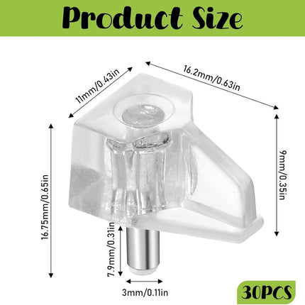 1/8 Inch (3mm) Shelf Support Peg Shelf Pegs Clear Plastic Cabinet Shelf Pins Shelf Holder Pins Replacement Pegs Furniture Shelves Holder Pegs for Kitchen Furniture Cabinet Bookcase, 30Pcs.
