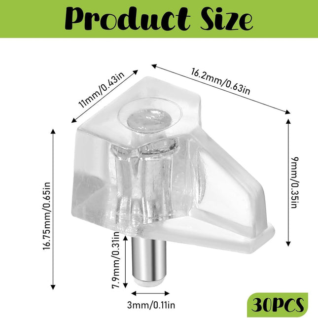 1/8 Inch (3mm) Shelf Support Peg Shelf Pegs Clear Plastic Cabinet Shelf Pins Shelf Holder Pins Replacement Pegs Furniture Shelves Holder Pegs for Kitchen Furniture Cabinet Bookcase, 30Pcs.