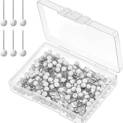 200 PCS Round Head Thumb Tacks Map Tacks Push Pins, Sewing Pins for Fabric Round Short World Map Pin Board Cork Boards Decorative Thumb Tacks for Sewing Craft Wedding Holiday DIY(White).