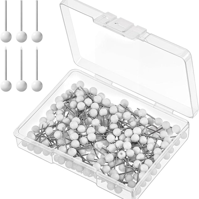 200 PCS Round Head Thumb Tacks Map Tacks Push Pins, Sewing Pins for Fabric Round Short World Map Pin Board Cork Boards Decorative Thumb Tacks for Sewing Craft Wedding Holiday DIY(White).