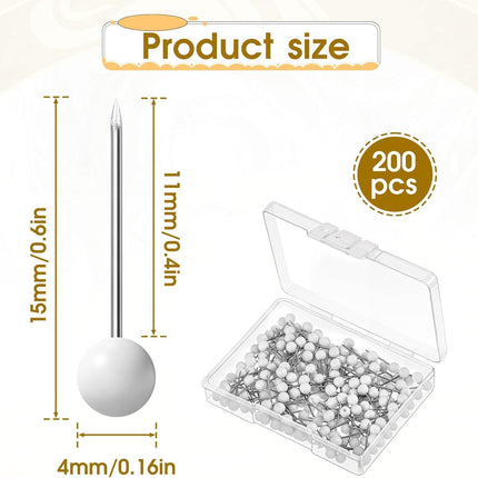 200 PCS Round Head Thumb Tacks Map Tacks Push Pins, Sewing Pins for Fabric Round Short World Map Pin Board Cork Boards Decorative Thumb Tacks for Sewing Craft Wedding Holiday DIY(White).