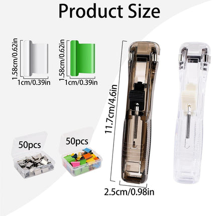 2 Pcs Portable Handheld Paper Clam Clip Dispenser Paper Clam Clip Dispenser with 100 Pcs Paper Clam Clip Refills Mini Push Stapler Paper Cip Dispenser Paper Clamps for Fixing Paper Documents.