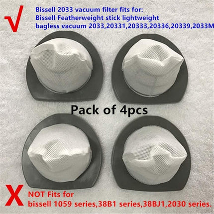2033 Replacement filter fits for Bissell 2033 vacuum Filter Assembly for Bissell Featherweight Stick Lightweight Bagless Vac 2033,20331,20333,20336,20339,2033M Series #1611508-4 pack.