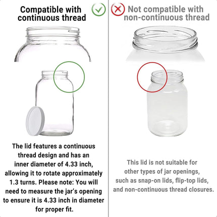 3 Pcs | 110/400 Plastic Replacement Lids | 4.33 inch Caps w/Leak Proof Liner | For Large Glass or Plastic Wide Mouth Jar， Food-Grade Storage Caps for Canning Jars.
