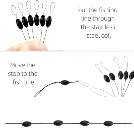 240 Pieces Middle-Sized Fishing Rubber Bobber Beads Stoppers 6 in 1 Black Float Sinker Stops.