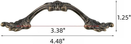 6-Pack French Drawer Pulls - Antique Brass, 3.38" Hole Centers, Vintage Shabby Chic Pulls for Dresser Nightstand Cabinet.