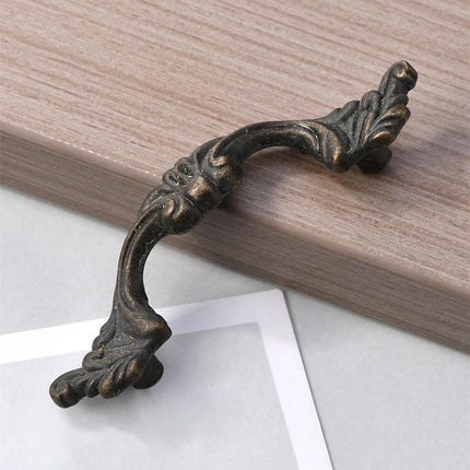 6-Pack French Drawer Pulls - Antique Brass, 3.38" Hole Centers, Vintage Shabby Chic Pulls for Dresser Nightstand Cabinet.