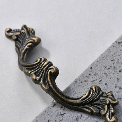 6-Pack French Drawer Pulls - Antique Brass, 3.38" Hole Centers, Vintage Shabby Chic Pulls for Dresser Nightstand Cabinet.