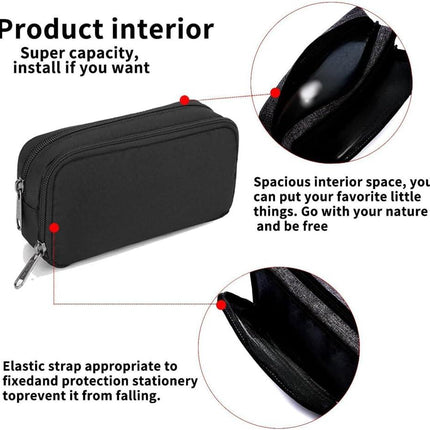 Pencil Case Large Capacity Pencil Pouch Aesthetic Pen Bag Office Stationery Organizer Simple Durable Multifunctional Pencil Bag for Adults - Black.