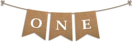 ONE High Chair First Birthday Burlap Banner | First Birthday Party Rustic Theme Decoration for boy or Girl | 1st Birthday Party Supplies | Happy Birthday Banner for Nursery Decor Product Name.