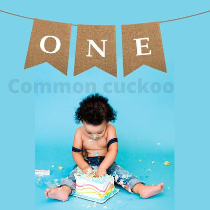 ONE High Chair First Birthday Burlap Banner | First Birthday Party Rustic Theme Decoration for boy or Girl | 1st Birthday Party Supplies | Happy Birthday Banner for Nursery Decor Product Name.