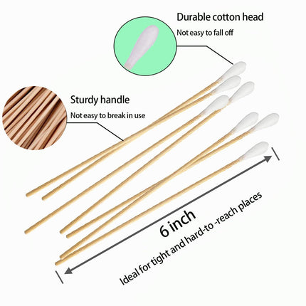 200PCS Cotten Swab Applicators, 6 Inch Long Wooden Cotton Swabs - Cleaning Gun Sterile Medical Q Sticks Tips Applicator With Wood Handle - Makeup & Ear Cleaner Remover Tools - For Ceramics, Jewelry.