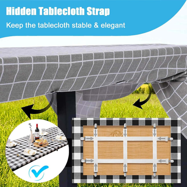Table Cloth Holder Clips Hidden Strap 5 Pack, Adjustable Elasticity Picnic Tablecloth Clip Indoor Outdoor Large Clamp for Thick Tables Bench Cover Party Restaurant Camping RV Essential Accessories.