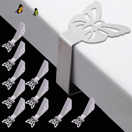 Tablecloth Clips for Outdoor Thick Tables 10 Pack, Butterfly Picnic Table Cloth Holder Clip Indoor, Heavy Duty Stainless Steel Cover Clamp for Party Wedding Home Restaurant Camping Accessories.
