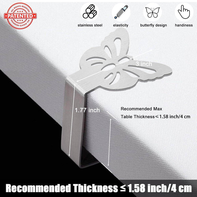 Tablecloth Clips for Outdoor Thick Tables 10 Pack, Butterfly Picnic Table Cloth Holder Clip Indoor, Heavy Duty Stainless Steel Cover Clamp for Party Wedding Home Restaurant Camping Accessories.