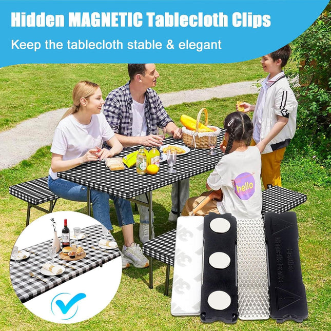 Tablecloth Clips for Thick Tables 6 Pack, Invisible Magnets Picnic Table Cloth Holder Clip Indoor Outdoor Large Clamp for Dining Tables Bench Cover Party Restaurant Camping RV Essential Accessories.