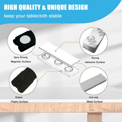 Tablecloth Clips for Thick Tables 6 Pack, Invisible Magnets Picnic Table Cloth Holder Clip Indoor Outdoor Large Clamp for Dining Tables Bench Cover Party Restaurant Camping RV Essential Accessories.