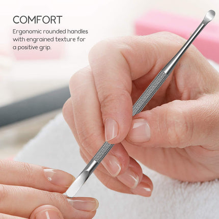 Professional Cuticle Pusher and Spoon Nail Cleaner | Dual Sided Stainless Steel Pusher and Nail Cleaner | For Nail And Cuticle Care | by Sterling Beauty Tools.