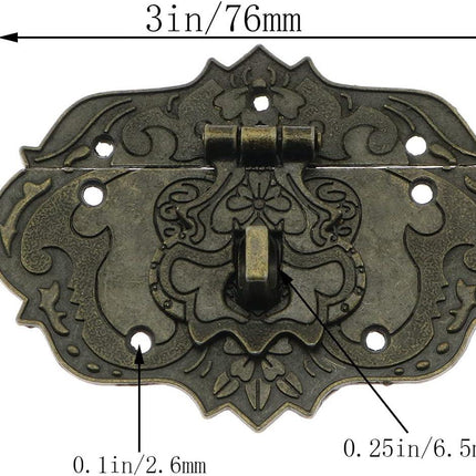 Antique Embossing Decorative Brass Hasp Clasp Latch Lock with Screws for Jewelry Box Ordinary Box Wooden Case Furniture Decoration (Bronze).