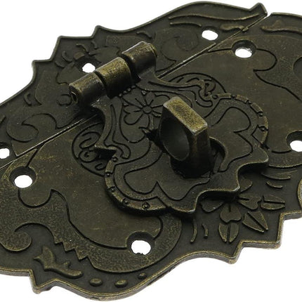 Antique Embossing Decorative Brass Hasp Clasp Latch Lock with Screws for Jewelry Box Ordinary Box Wooden Case Furniture Decoration (Bronze).