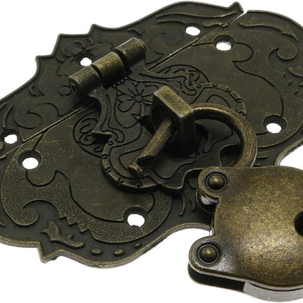 Antique Embossing Decorative Brass Hasp Clasp Latch Lock with Screws for Jewelry Box Ordinary Box Wooden Case Furniture Decoration (Bronze).